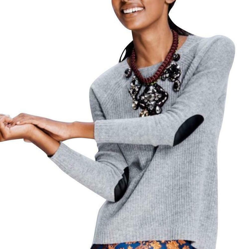 J. Crew Womens Wool Pullover Sweater Sz S Leather Elbow Patch Minimalist Preppy